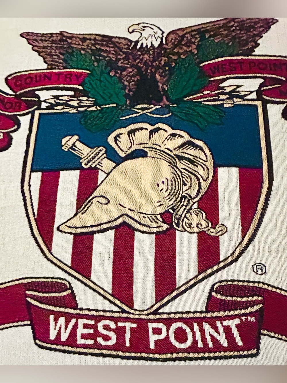 Vintage West Point Military Academy USMC Woven Throw Blanket 54x78 Army Cadet